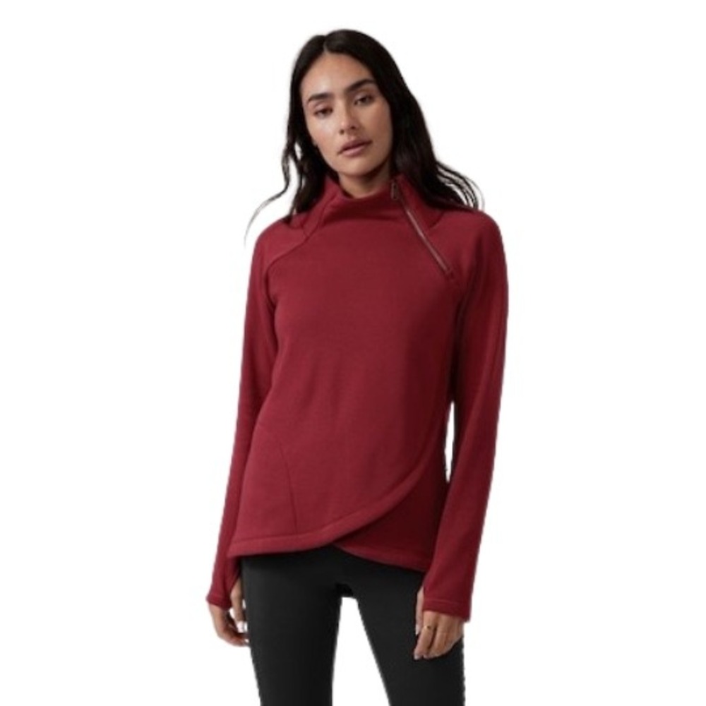 ATHLETA XS Cozy Karma Asym Pullover Fleece Long‎ Sweatshirt Tunic Burgundy